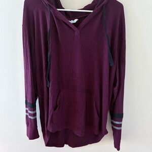 Purple Hooded Sweatshirt with Striped Sleeves